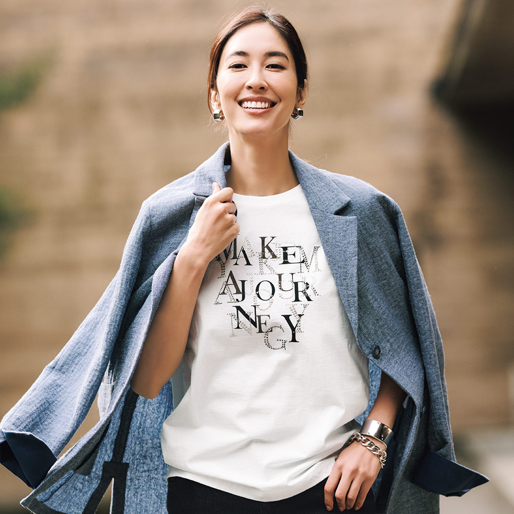 ラインストーン使い ロゴ Tシャツ Tシャツ カットソー 164802