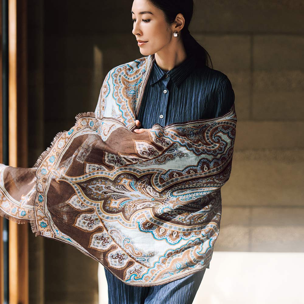 ビンダ社 ペイズリー柄 リネン ストール ストール スカーフ マフラー 165001