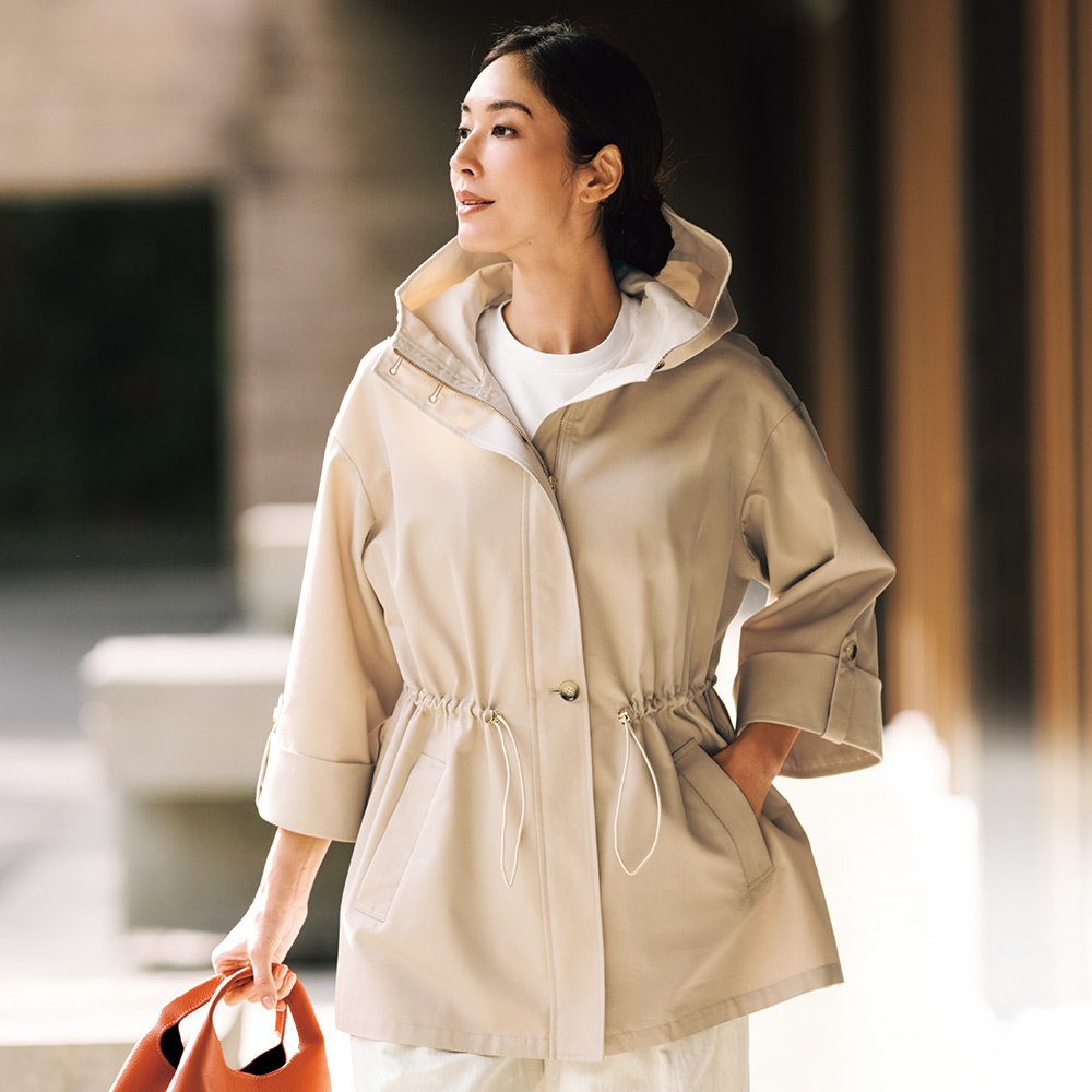 コットン混ツイル はっ水 フーデッド コート スプリングコート 春コート コート 165201