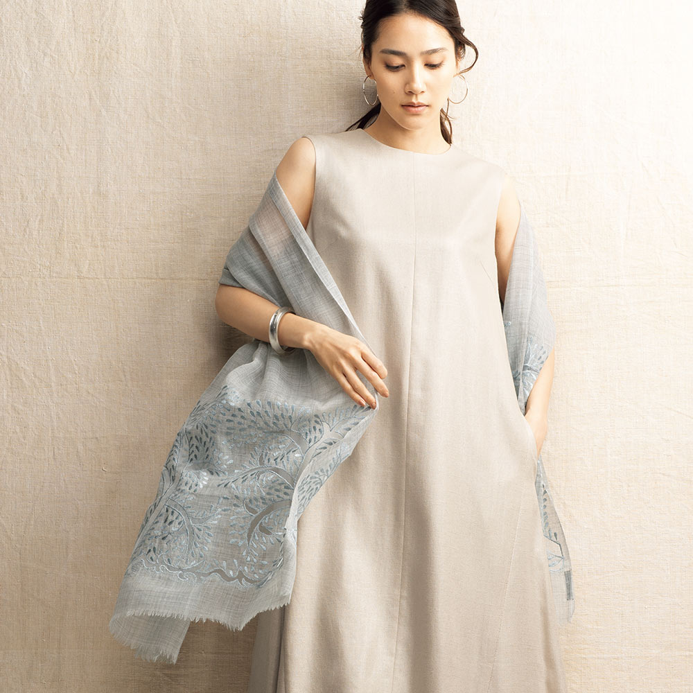 インド製刺しゅう×レース ウールシルク ストール ストール スカーフ マフラー 165902