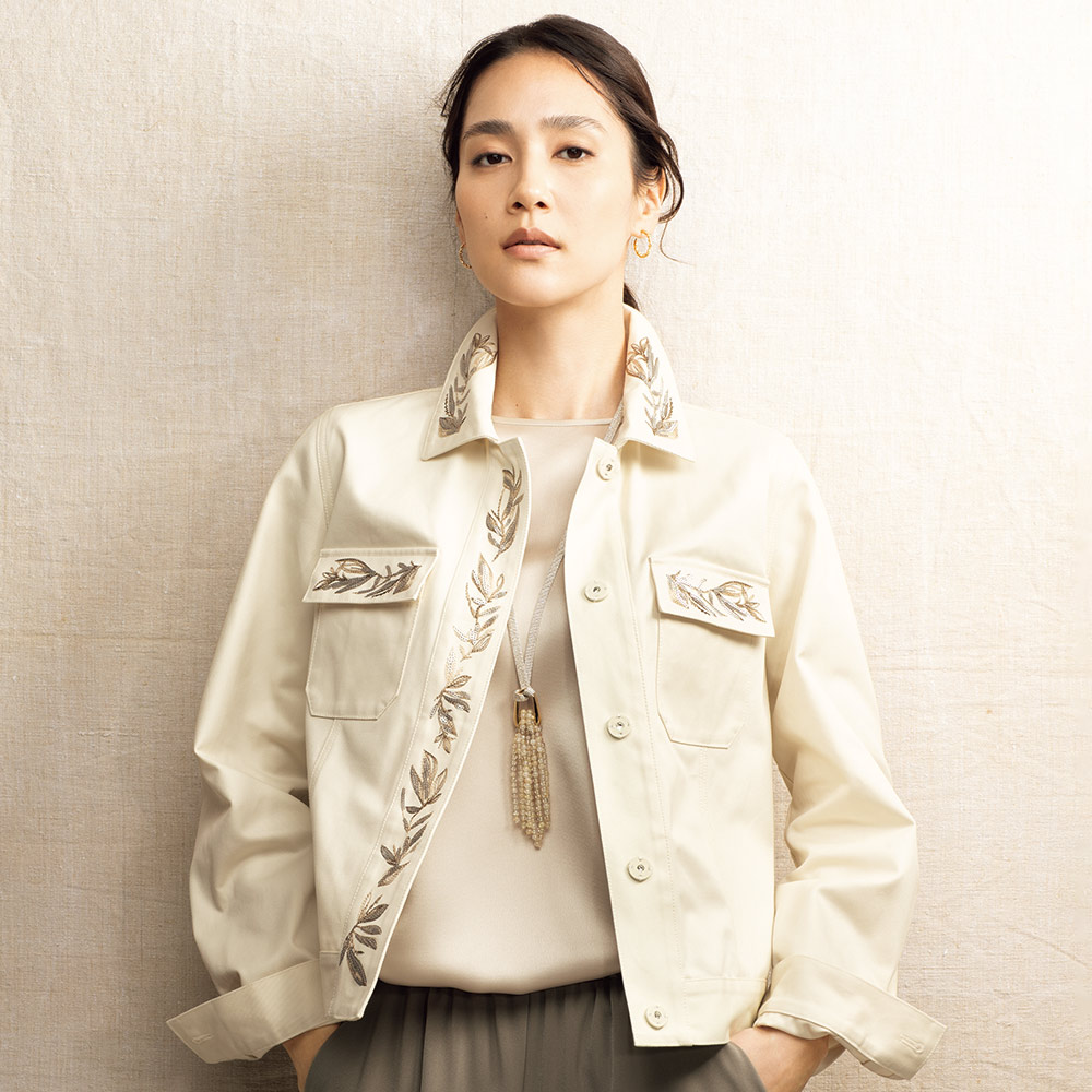 リーフ柄＆スパンコール刺しゅう コットン ジャケット ショートジャケット ジャケット 166001