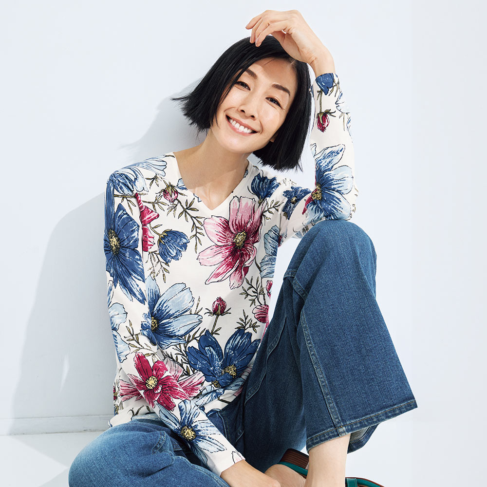 コットンシルク フラワー柄プリント プルオーバー プルオーバー シャツ ブラウス 166301