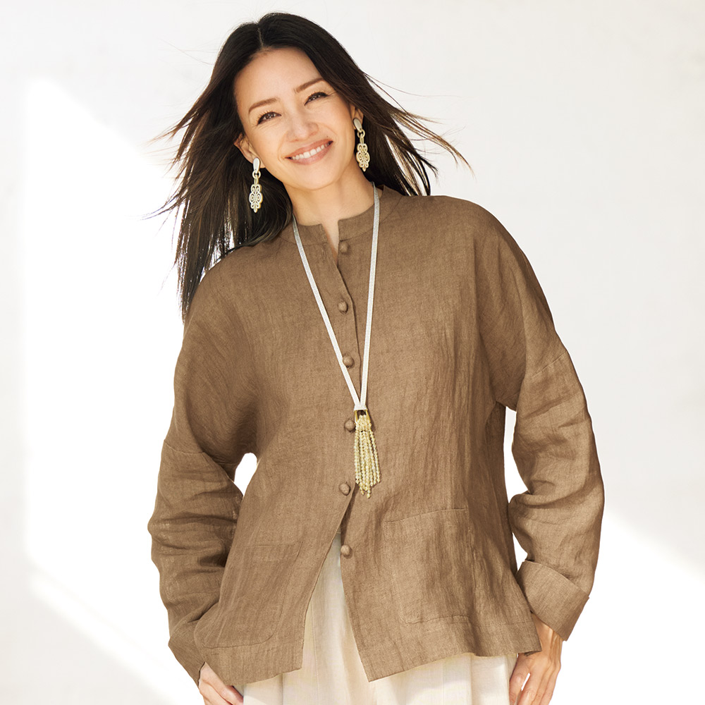 インド製リネン クルミボタン シャツジャケット シャツ ブラウス 166902