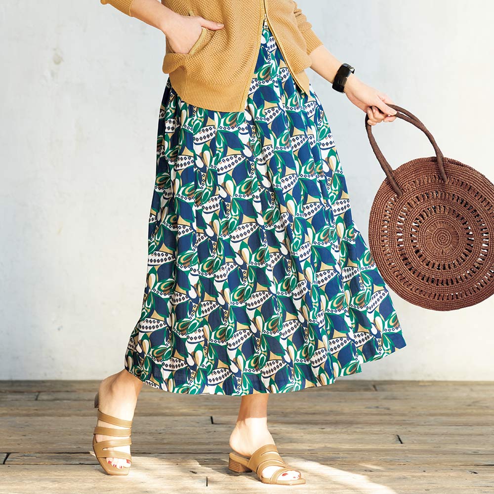 ラッティ社 ボタニカル風プリント フレアースカート プリント 柄スカート スカート 167002