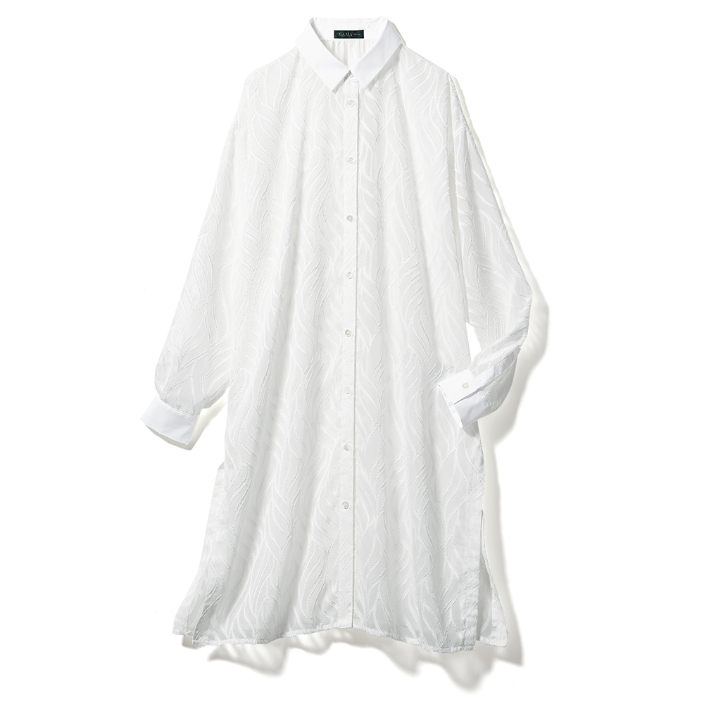 リーフ柄 カットジャカード ロングシャツ シャツ ブラウス 186001