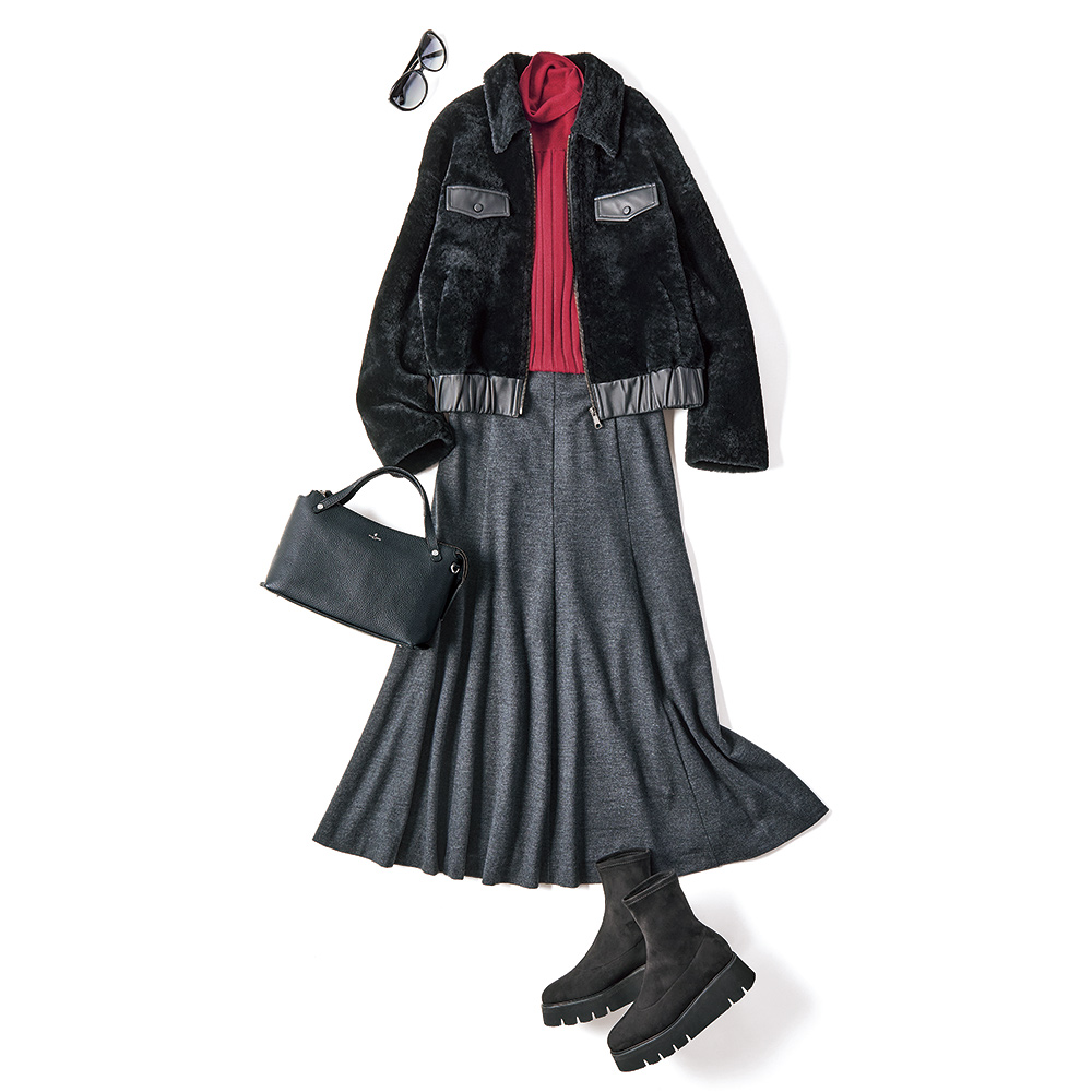 ウール圧縮ジャージー フレアースカート フレアスカート ギャザースカート スカート 127901