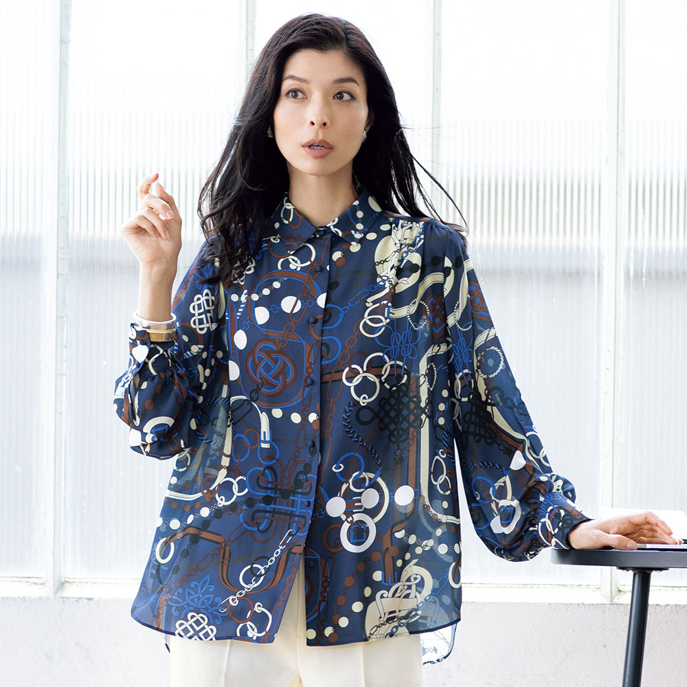 ラッティ社 ベルトモチーフプリント ブラウス ブラウス シャツ 124602