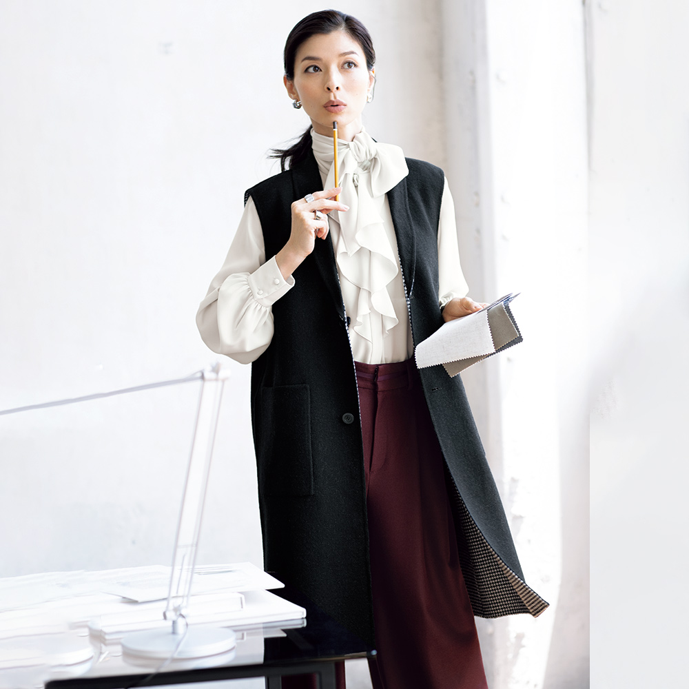 イタリア素材 リバーシブル ロングジレ ベスト ジレ ジャケット 124801