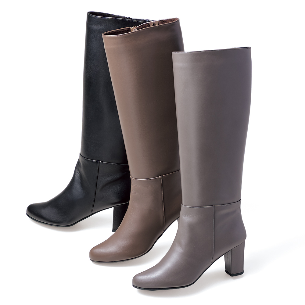 スムースレザー ヒール ロングブーツ ロングブーツ ミドルブーツ ブーツ 125206
