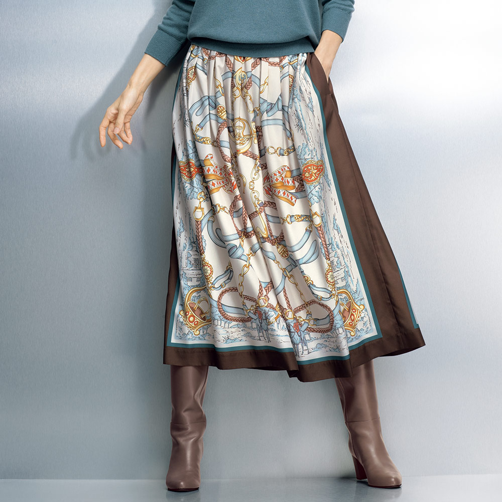 フランスアンティーク　スカート FG656 1970年代イギリス製ブラウンコットンラップギャザー