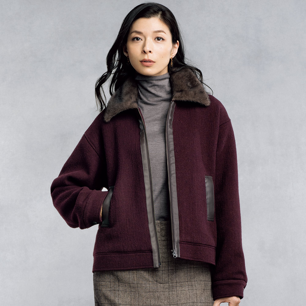 イタリア素材 ウール混 ジップアップ ジャケット ブルゾン ジャケット 125702