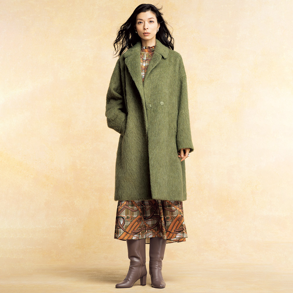 イタリア素材 ウール混 シャギーコート ロングコート コート 126102