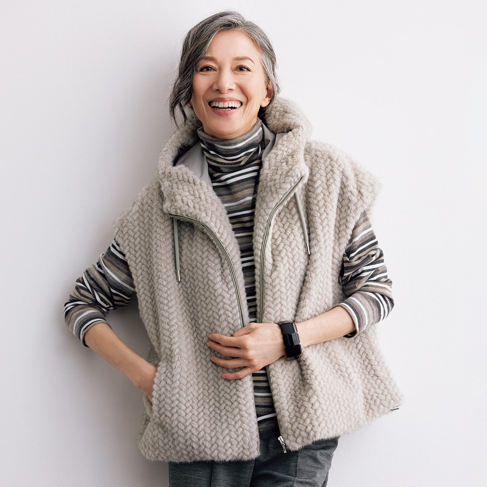 型押し フェイクミンクファー フーデッド ジレ ベスト ジレ ジャケット 126401