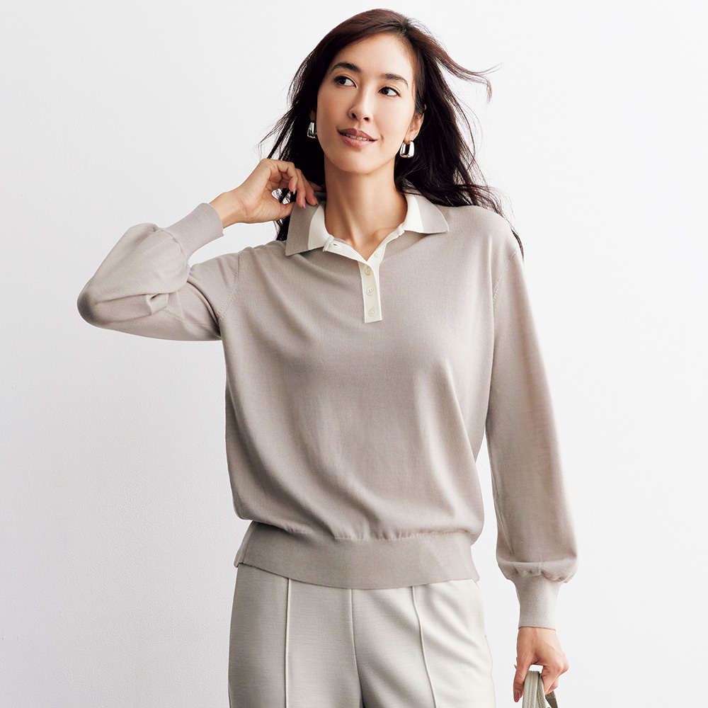 梳毛ウール ポロニット ニットセーター ニット セーター 126403