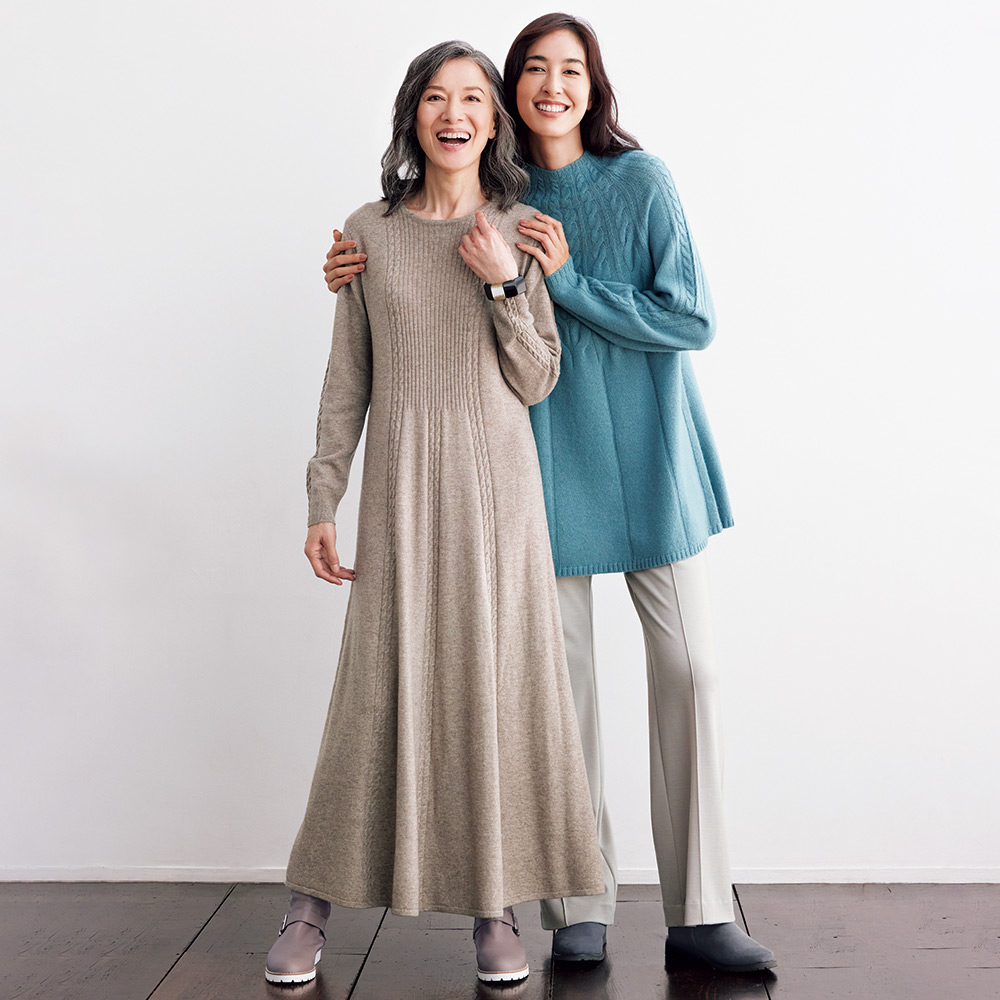 ウールカシミヤ ケーブル使い ワンピース 通販 - ディノス