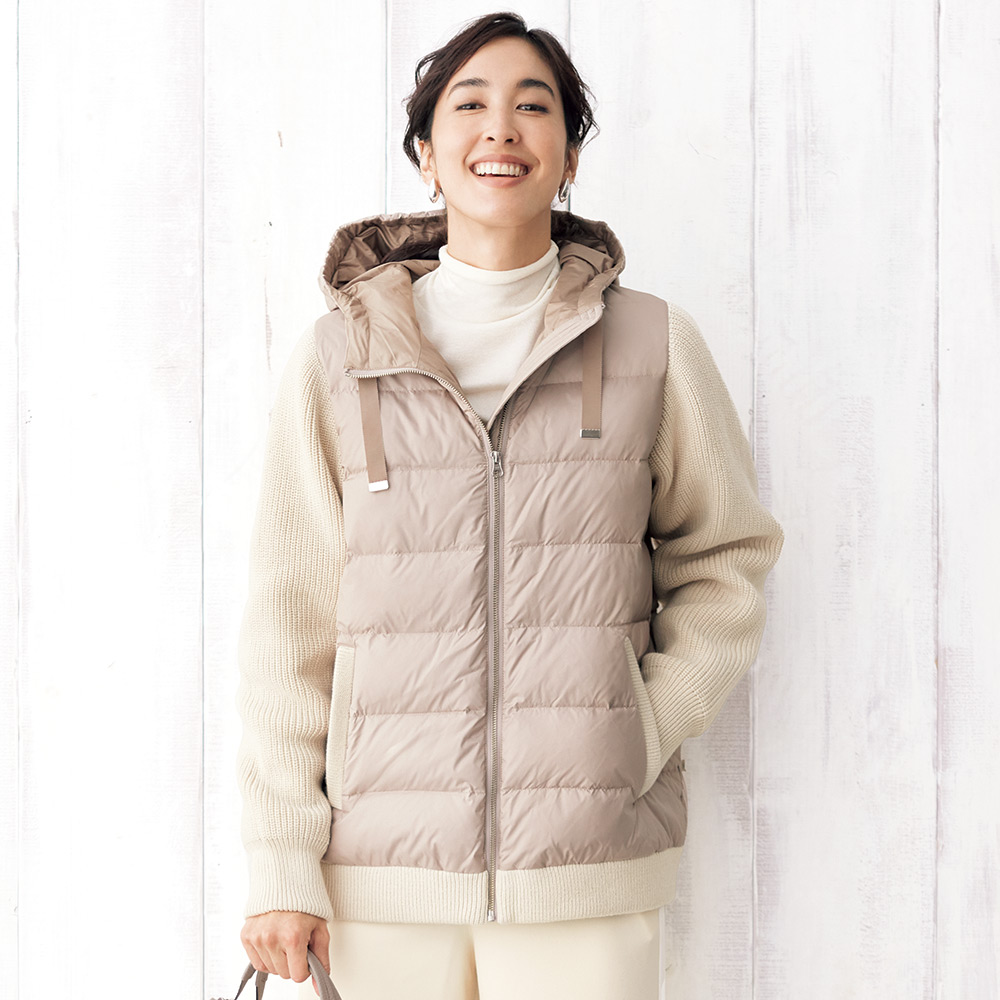 ニットコンビ ダウンブルゾン ニットジャケット ニットコート ニット セーター 127001