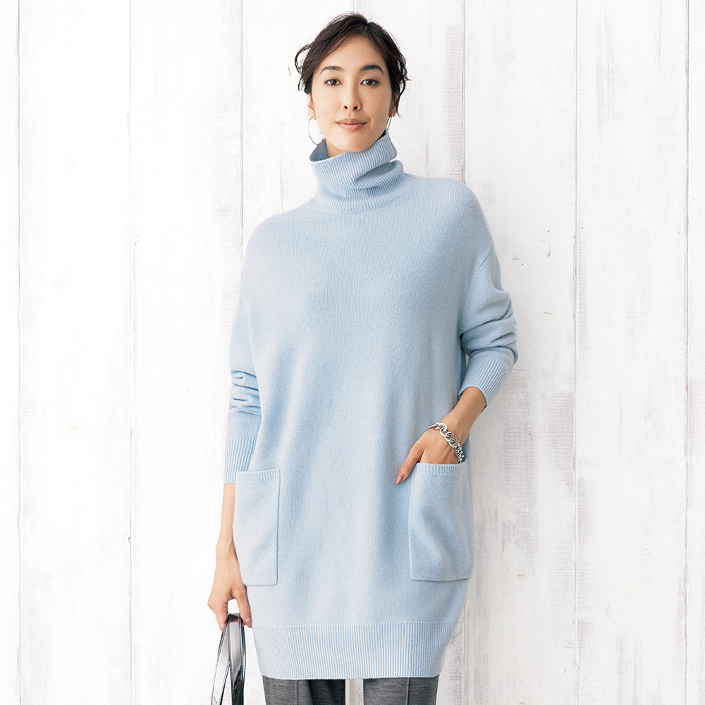 ウールカシミヤ ポケットデザイン チュニック 長袖 七分袖チュニック チュニック 127402