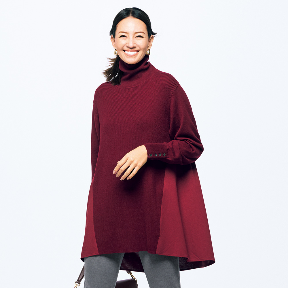 ニット×ジャージードッキング チュニック 長袖 七分袖チュニック チュニック 128101