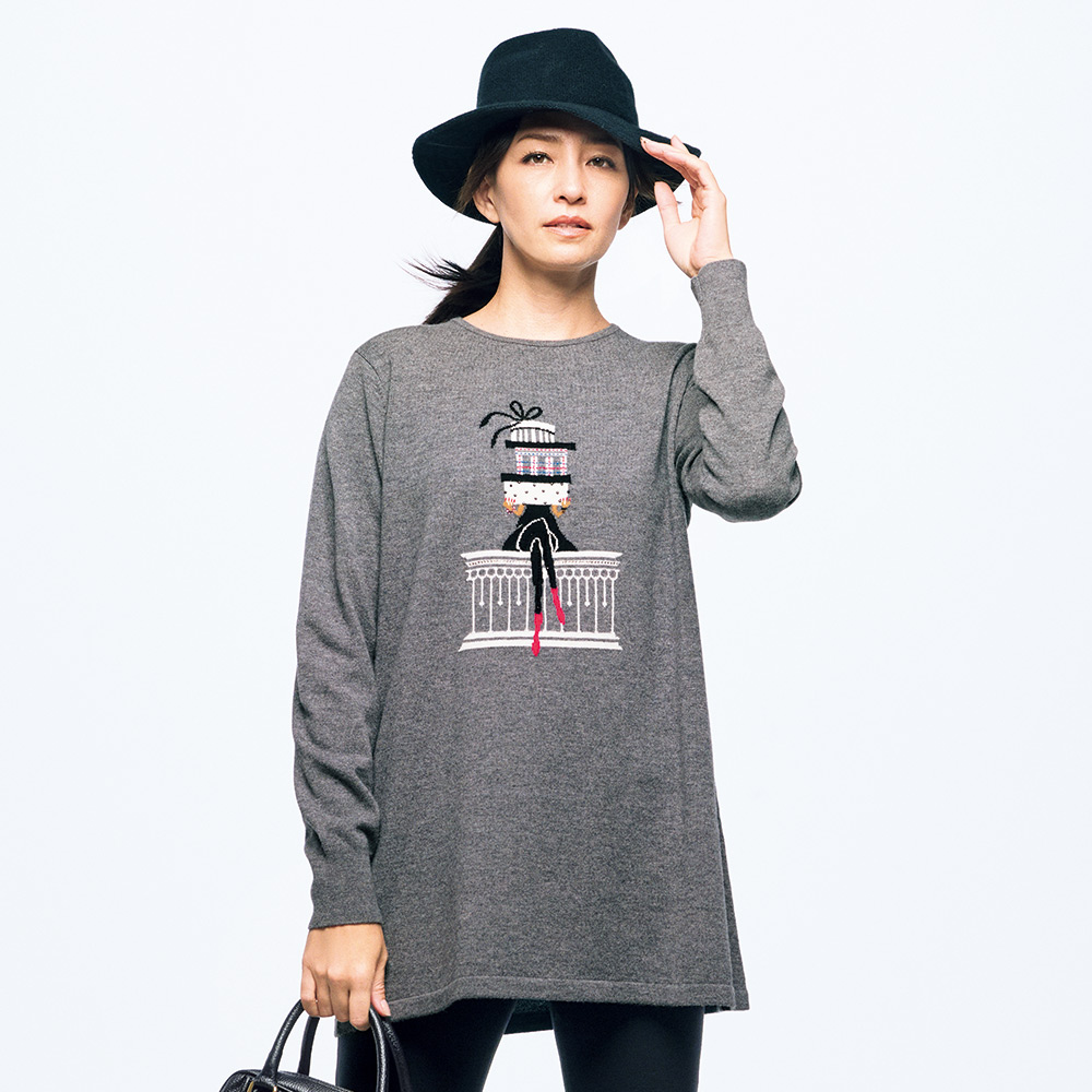 ウール モチーフジャカード チュニック 長袖 七分袖チュニック チュニック 128202