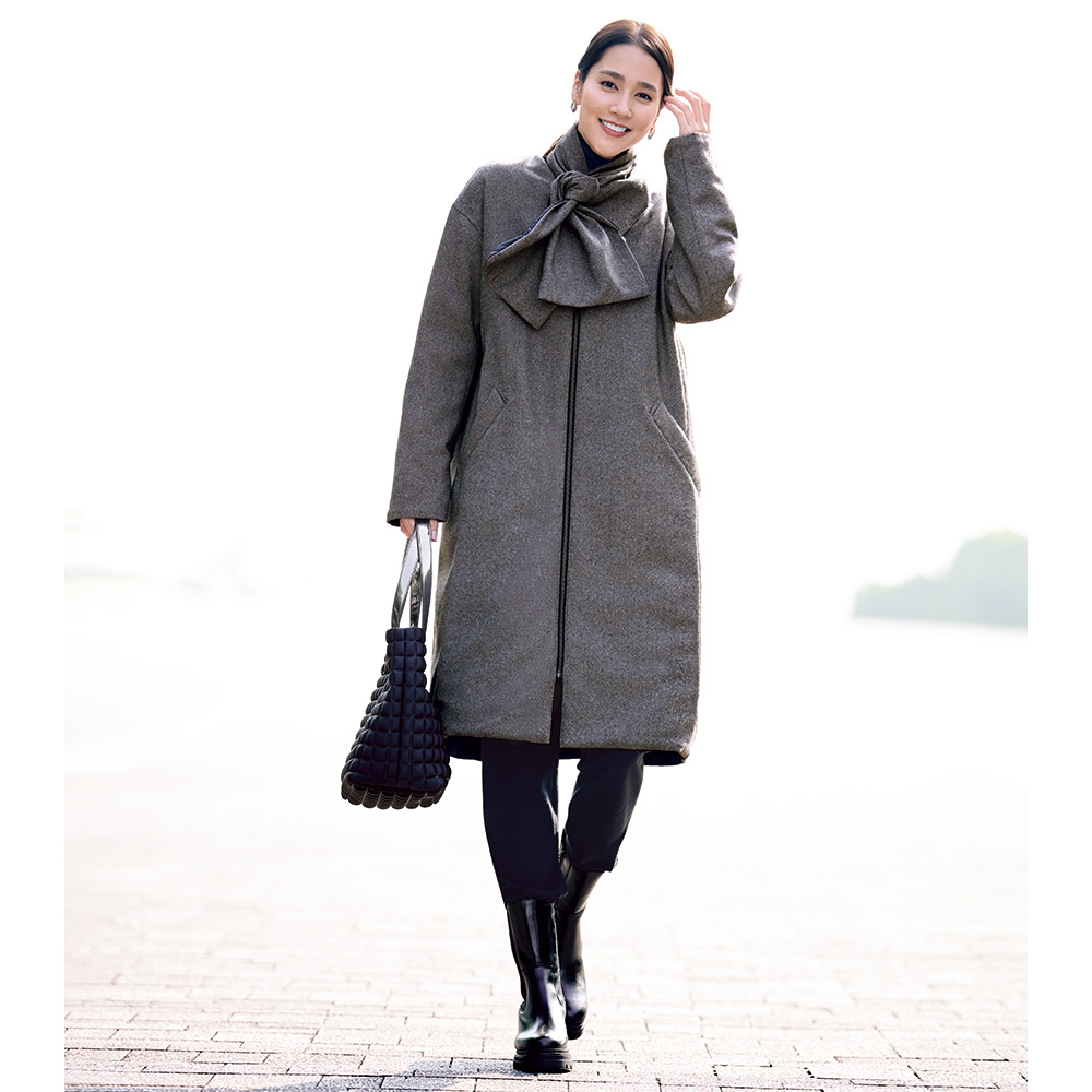 ツイード&キルトダウン リバーシブル コート ノーカラーコート コート 128401