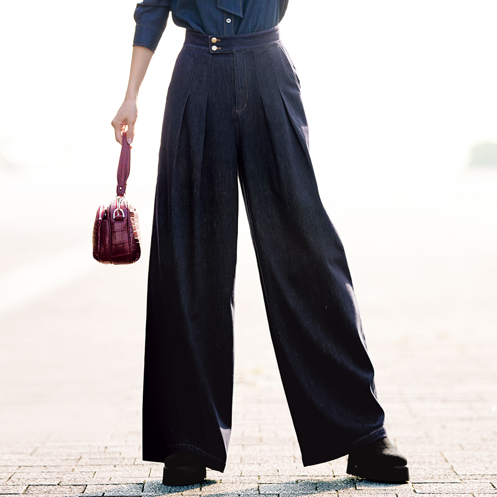 ≪股下丈73cm≫ カイハラ ストレッチデニム 2タック ワイドパンツ ワイドパンツ パンツ 128504