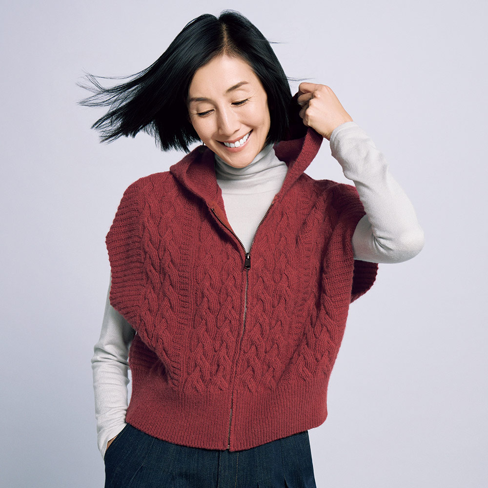 ウールアルパカ混 ケーブル編み フーデッドジレ 通販 - ディノス