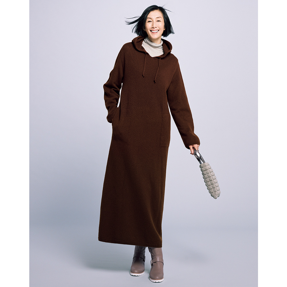 ウール混 ホールガーメント フーデッド ワンピース ニットワンピース ワンピース 129302