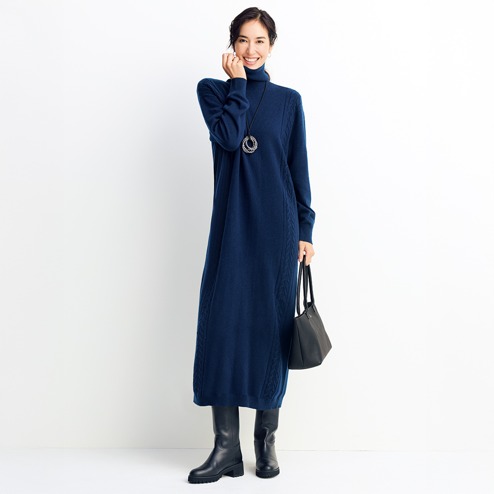 ウールカシミヤ ケーブル使い ニットワンピース 通販 - ディノス