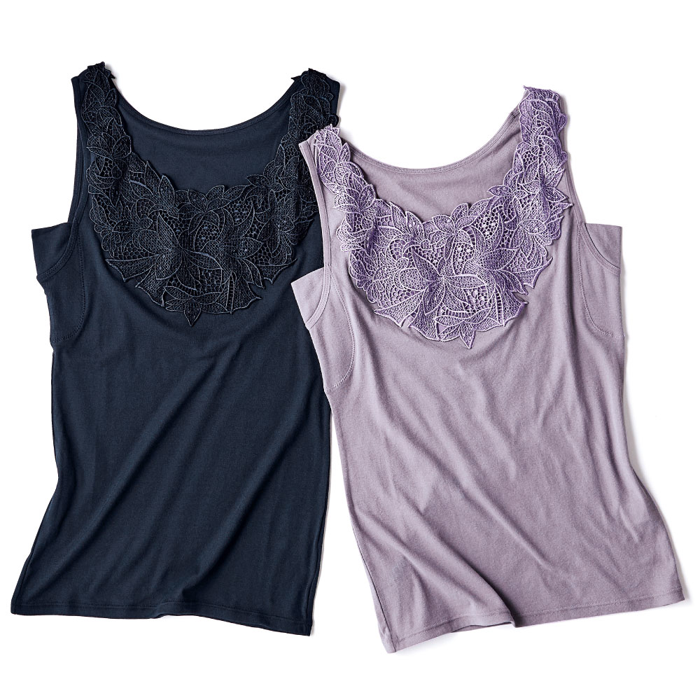 ユリモチーフ 綿混汗取り付タンクトップ 2色組 機能性ウェア インナー 雑貨 M84101