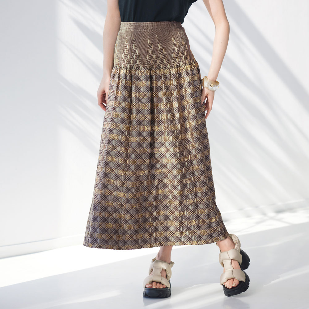 ラメ ジャカード シャーリング フレアスカート 通販 - ディノス 