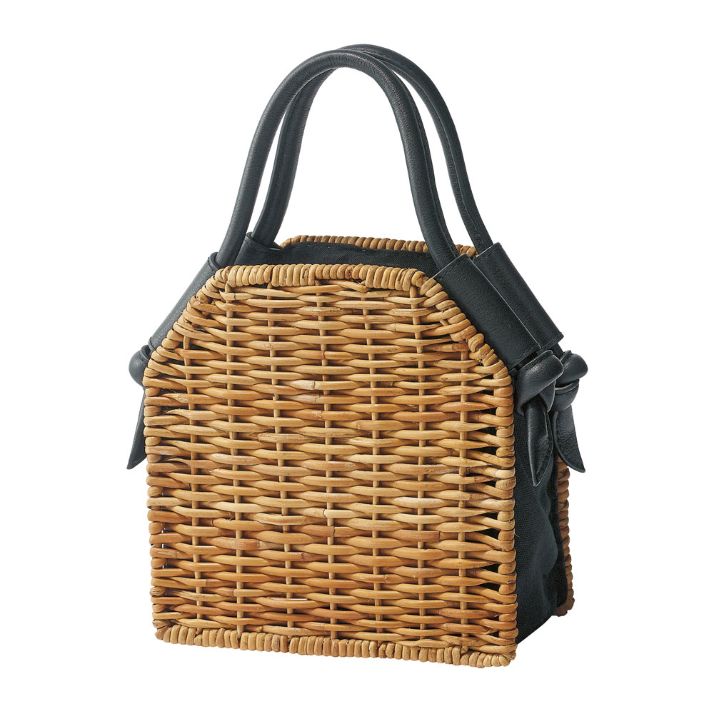 ◎未使用 かごバッグ・ラタン素材・ふた付 （長方形型かごバッグ 内袋  