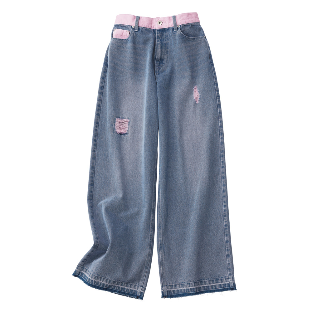 ダメージ加工 デニム ワイドパンツ ワイドパンツ パンツ 174902