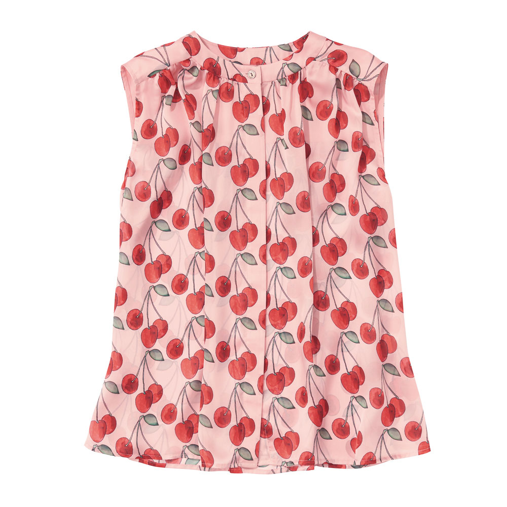 イタリア素材 チェリー柄 ノースリーブ ブラウス ブラウス シャツ 176301