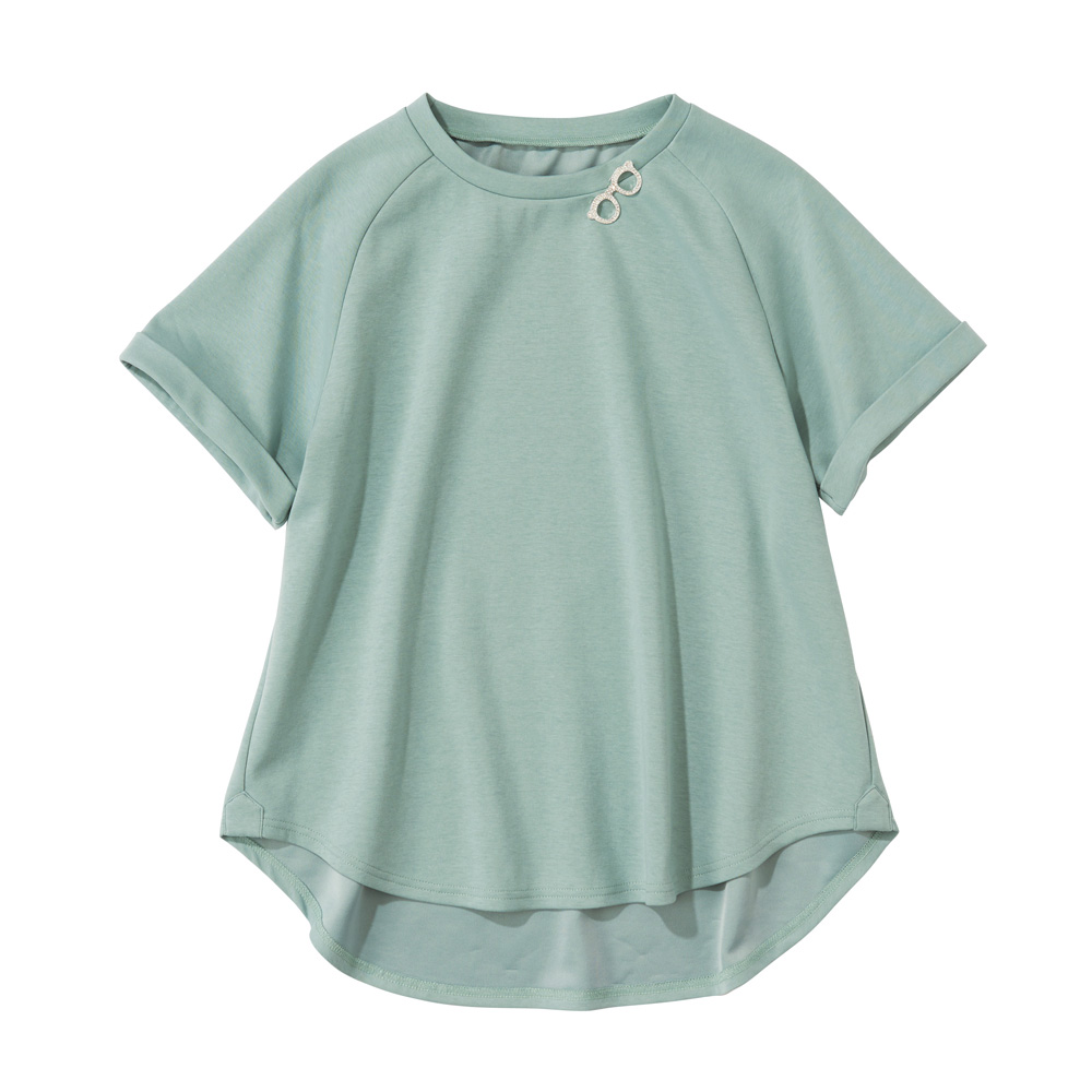 ラインストーン メガネブローチ付き Tシャツ プルオーバー シャツ ブラウス 176401