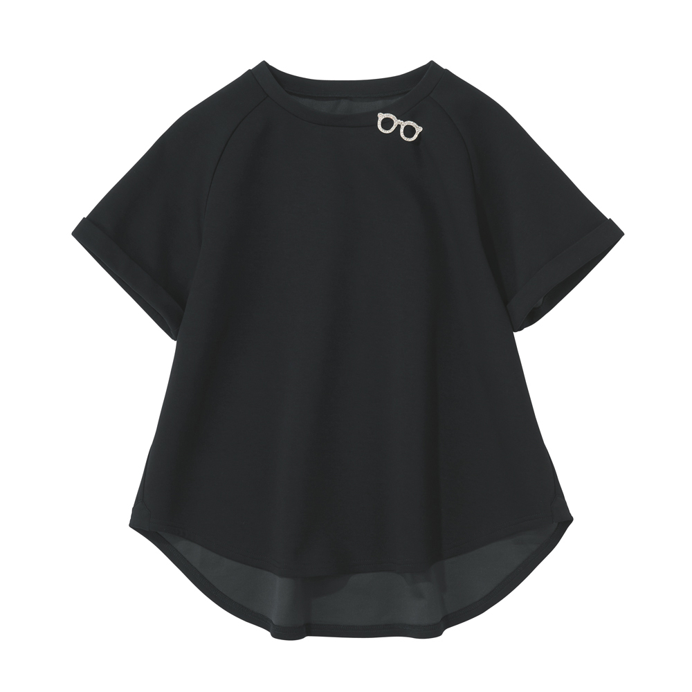 ラインストーン メガネブローチ付き Tシャツ プルオーバー シャツ ブラウス 176401
