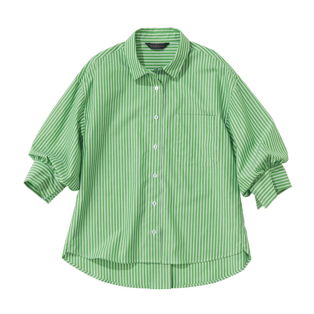 コットンストライプ バルーンスリーブ シャツ シャツ ブラウス 176701