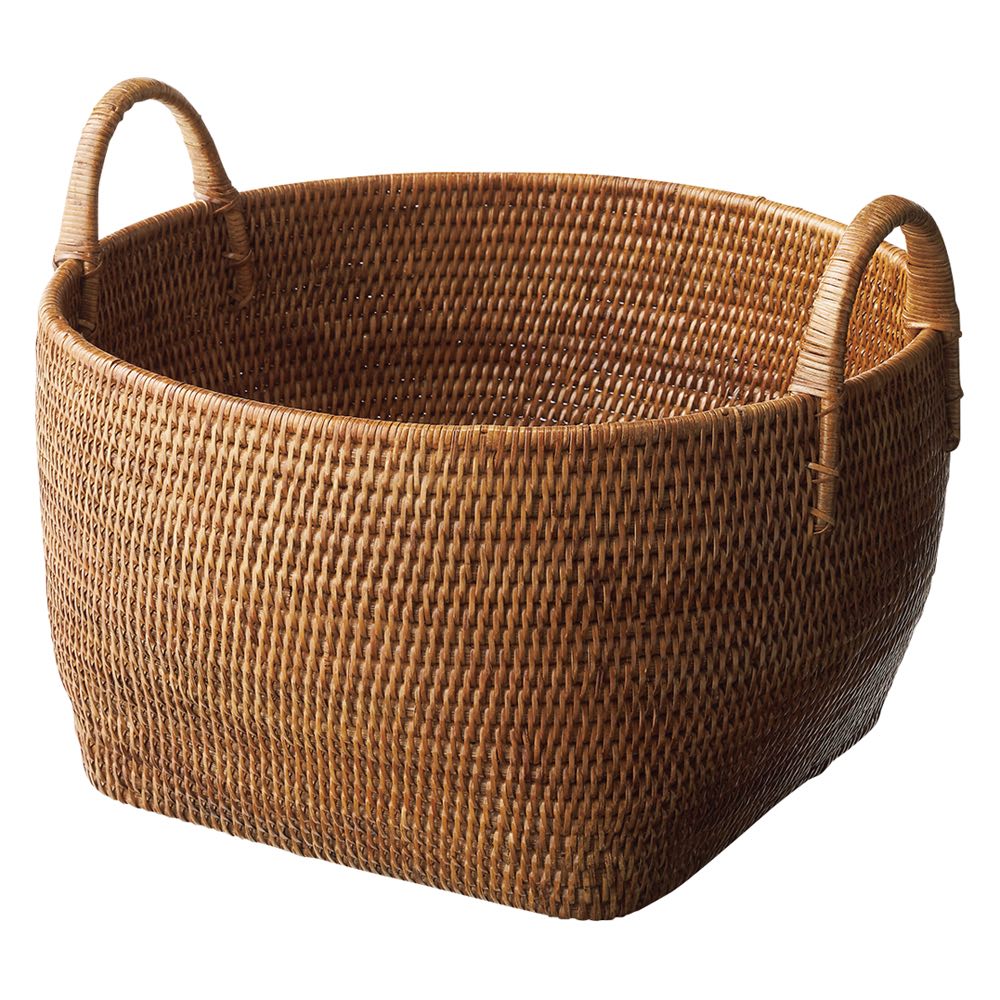 ミャンマー ラタンバスケット M(横型) 約幅43奥行40高さ23cm かご収納 小物収納 フリーボックス 601104