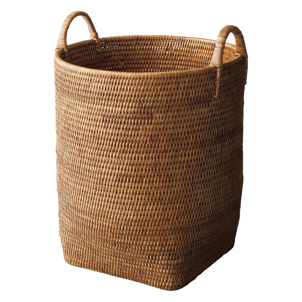 ミャンマー ラタンバスケット L（たて型） 約幅37奥行38高さ43cm かご収納 小物収納 フリーボックス 601155