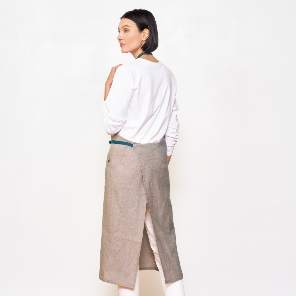 2色使いの麻のエプロン エプロン 割烹着 602108