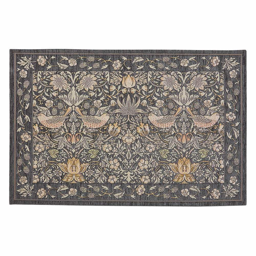 ≪約67×120cm≫ ベルギー製モリスデザインスタジオ ゴブラン織マット〈いちご泥棒〉 玄関マット カーペット ラグ マット 602303