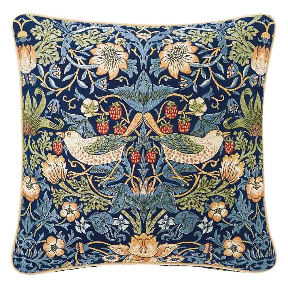 モリスデザインスタジオ ジャカード織クッションカバー〈いちご泥棒〉 約45×45cm カバー類 602402