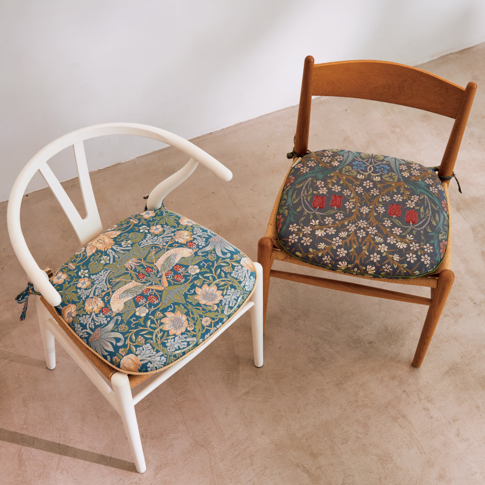 モリスデザインスタジオ ジャカード織シートクッション〈いちご泥棒〉 機能素材タイプ 椅子 カバー類 602412