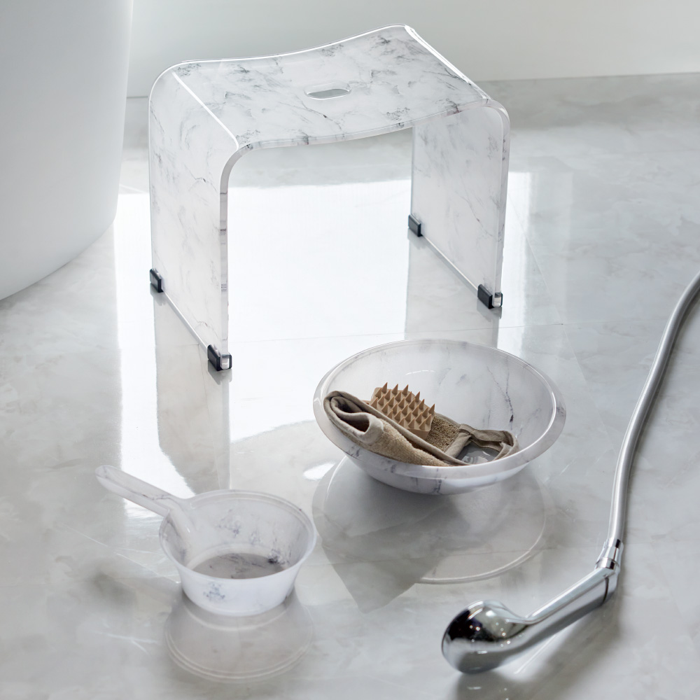 ≪バスチェアL&ウォッシュボウル&手湯桶≫ マーブル調バスチェア お得な3点セット バスチェア 湯桶 洗面器 バス用品 バスマット 602709