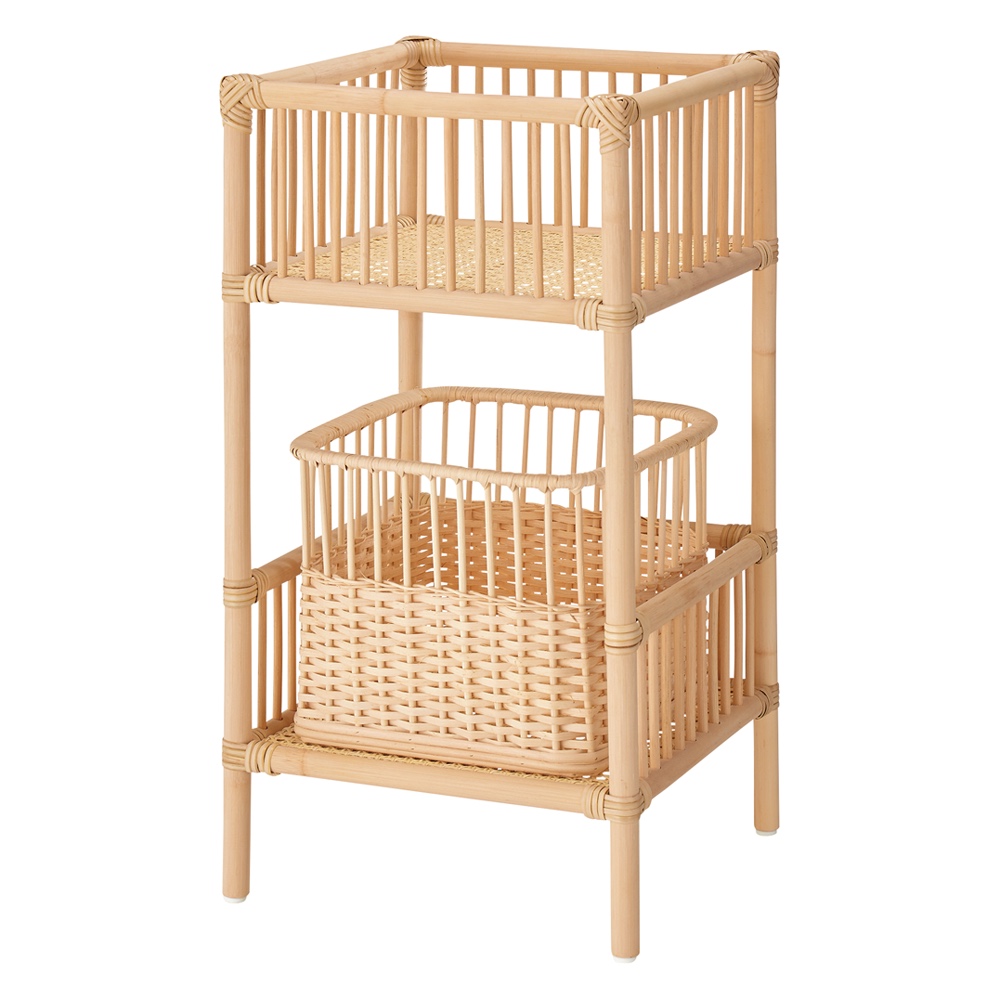 籐のランドリーラック スリム2段(脱衣カゴ1個付き) 洗濯機ラック ランドリーラック 洗濯用品 物干し 602801