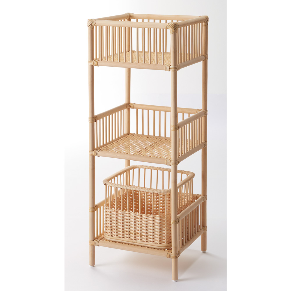 籐のランドリーラック スリム3段(脱衣カゴ1個付き) 洗濯機ラック ランドリーラック 洗濯用品 物干し 602802