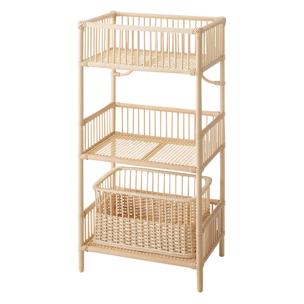 籐のランドリーラック レギュラー3段(脱衣カゴ1個付き) 洗濯機ラック ランドリーラック 洗濯用品 物干し 602805
