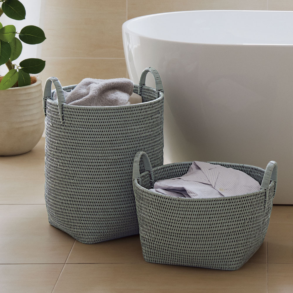 ミャンマー ラタンバスケット L(たて型) 約幅37奥行38高さ43cm かご収納 小物収納 フリーボックス 601105