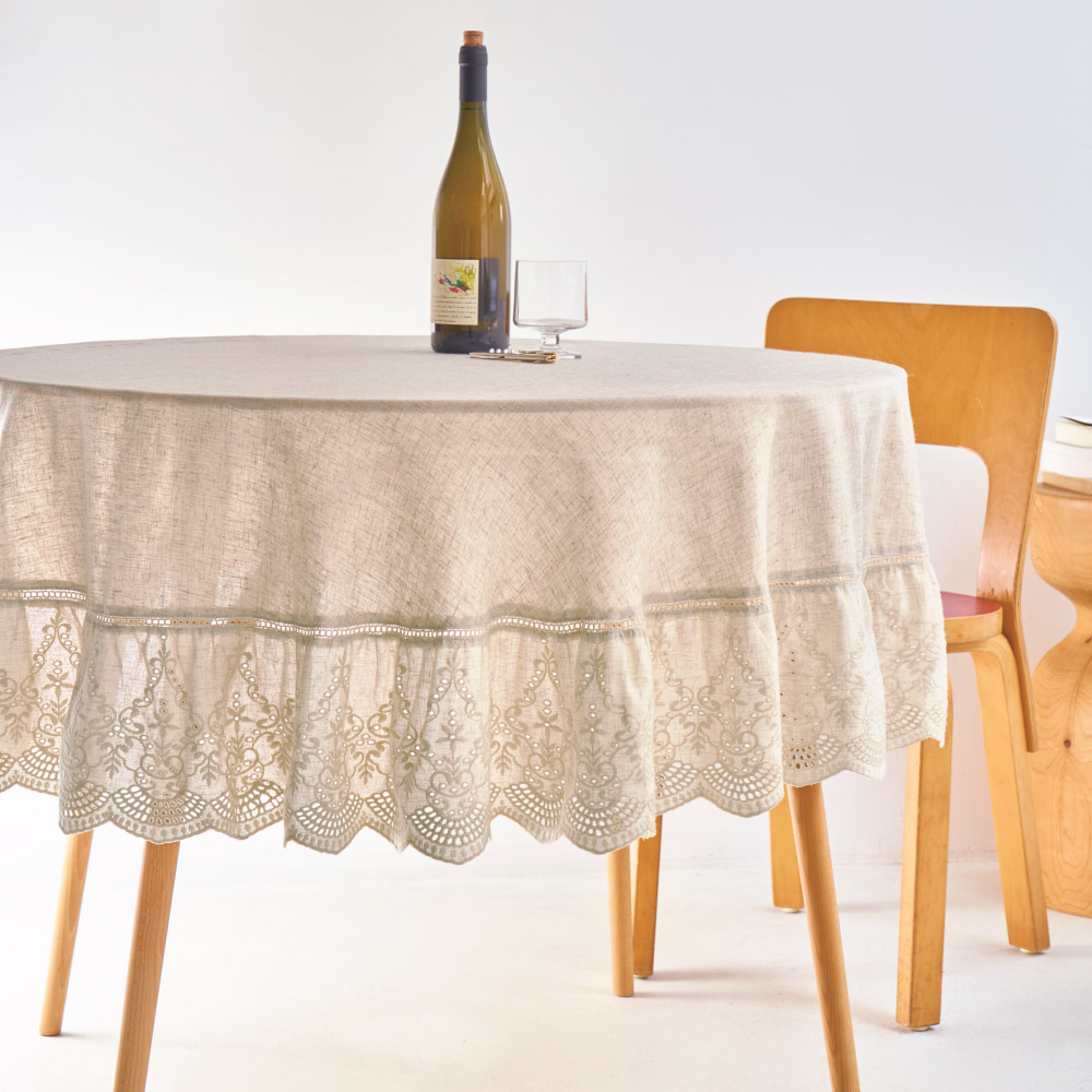 はっ水加工刺しゅうのテーブルクロス 円形 径150cm テーブルクロス ランチョンマット 601504