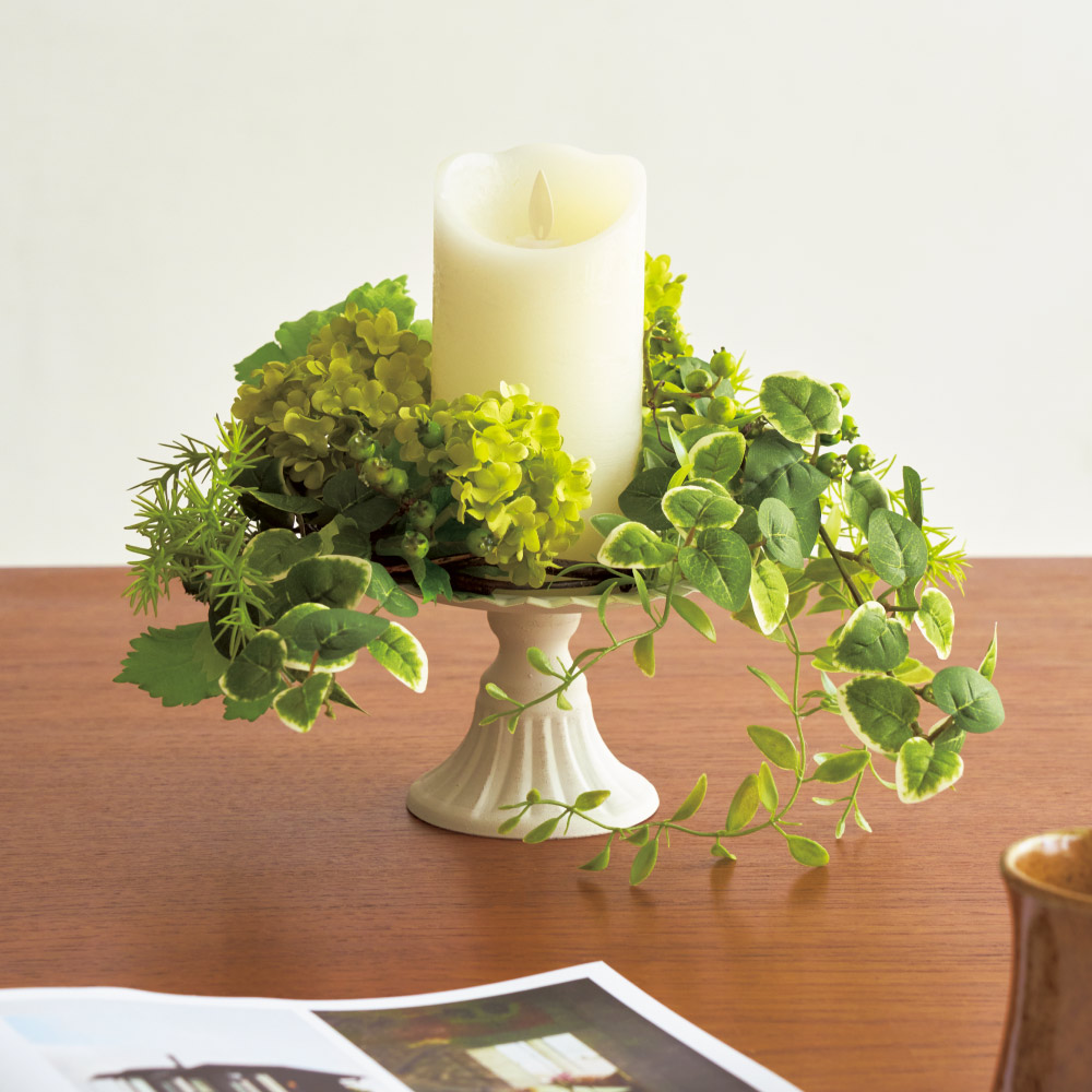 LEDキャンドル フェイクグリーン アレンジ フェイク インテリアグリーン 人工観葉植物 造花 601704