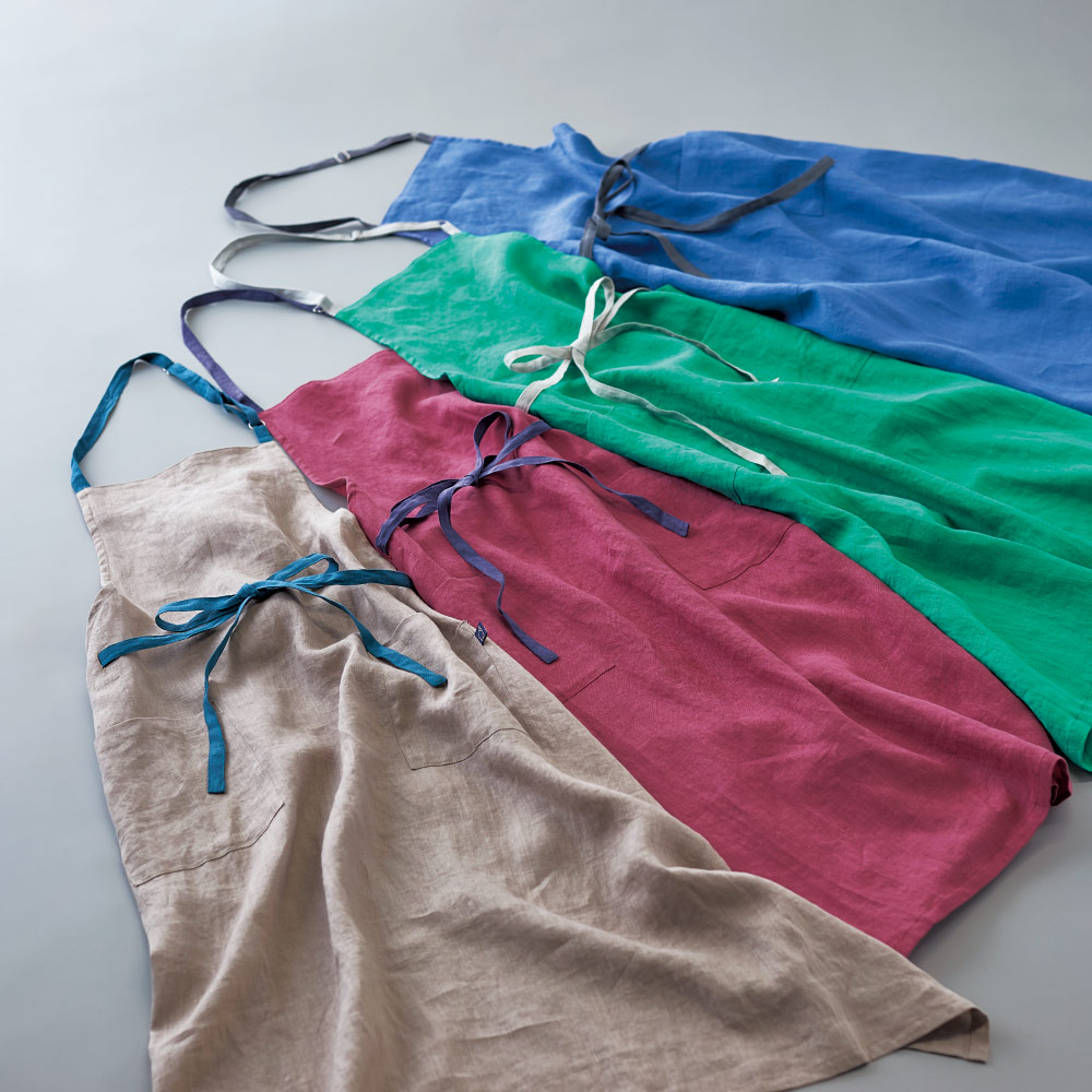 2色使いの麻のエプロン エプロン 割烹着 602108